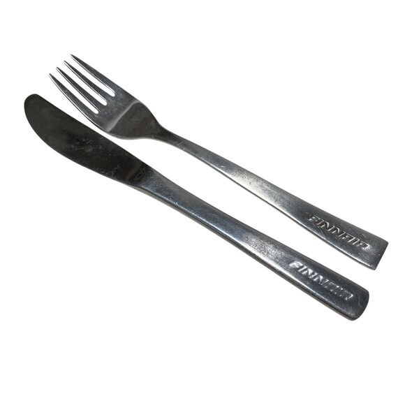 FINNAIR Airlines 1st Class Silver Fork Knife Flatware Finland VINTAGE - Picture 1 of 4